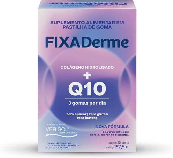 Fixaderme Colágeno Hidrolisado com Coenzima Q10 e Vitamina C, Gomas Mastigáveis, 15 Sachês